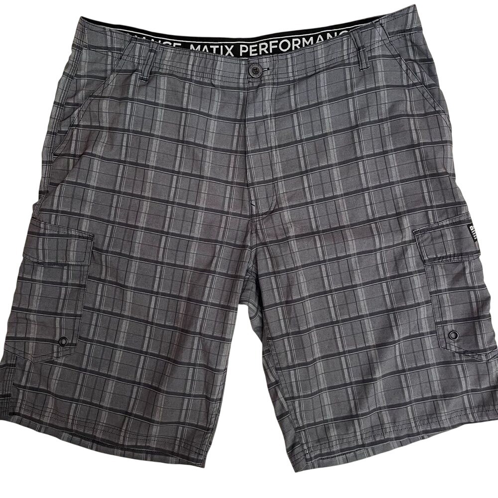 Matix Performance Mens Plaid Grey Board Shorts, Mens Matix Grey Swim Wear C17
